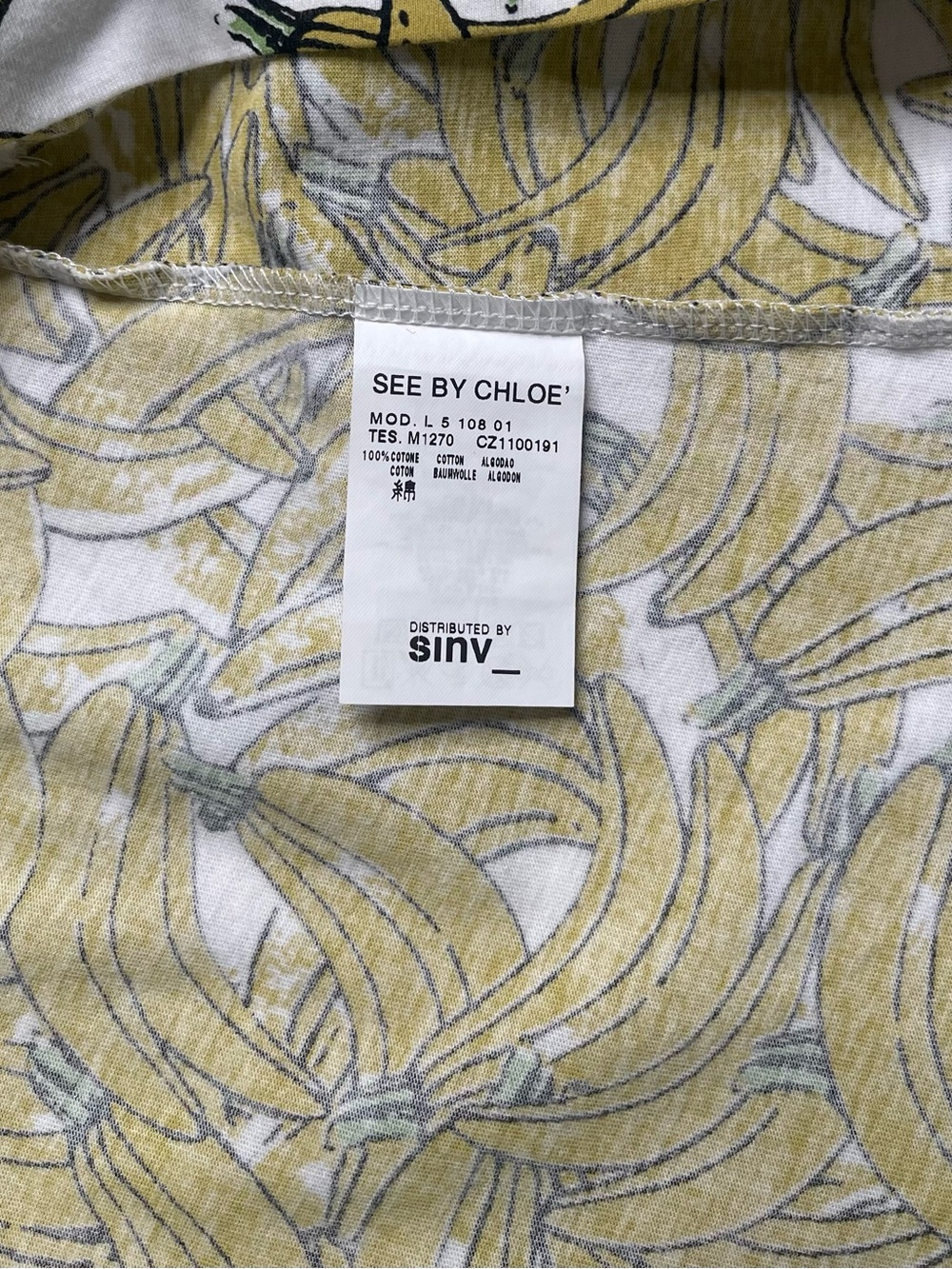 See By Chloe Banana Print A-Line T-Shirt Dress Cotton Pocket Dress White Yellow - Picture 6 of 6